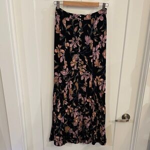 Free People Black and Pink Floral Maxi Skirt Size 2